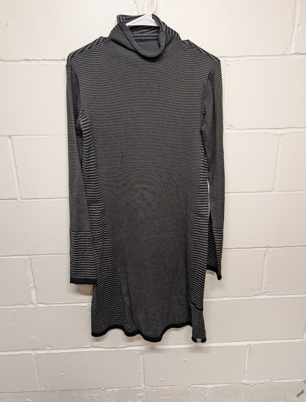 TITLE NINE Striped Black & Gray Turtleneck Long Sleeve Dress (Women's Medium)